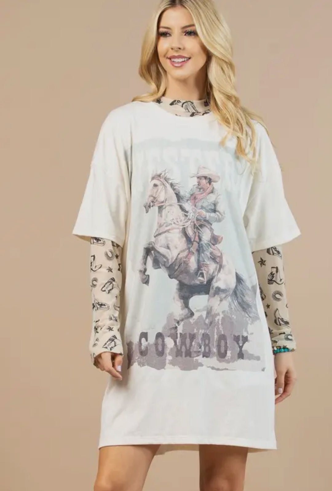 Western Cowboy Scene T Shirt Dress