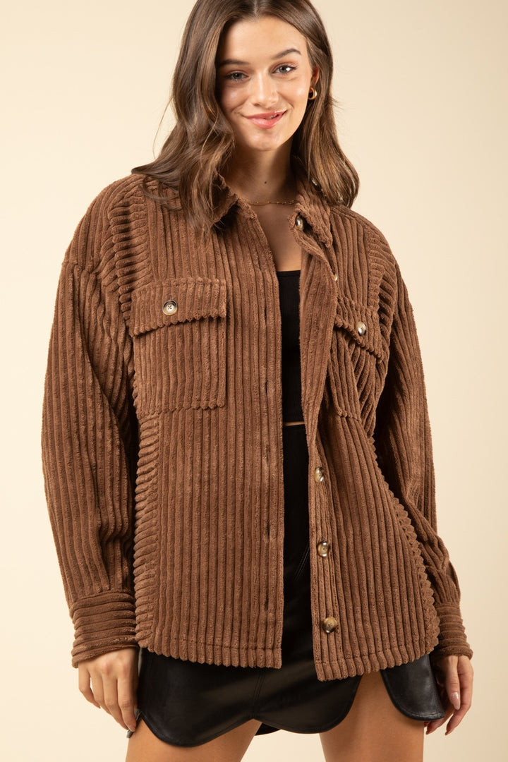 Chocolate Brown WIDE CORDUROY SHACKET