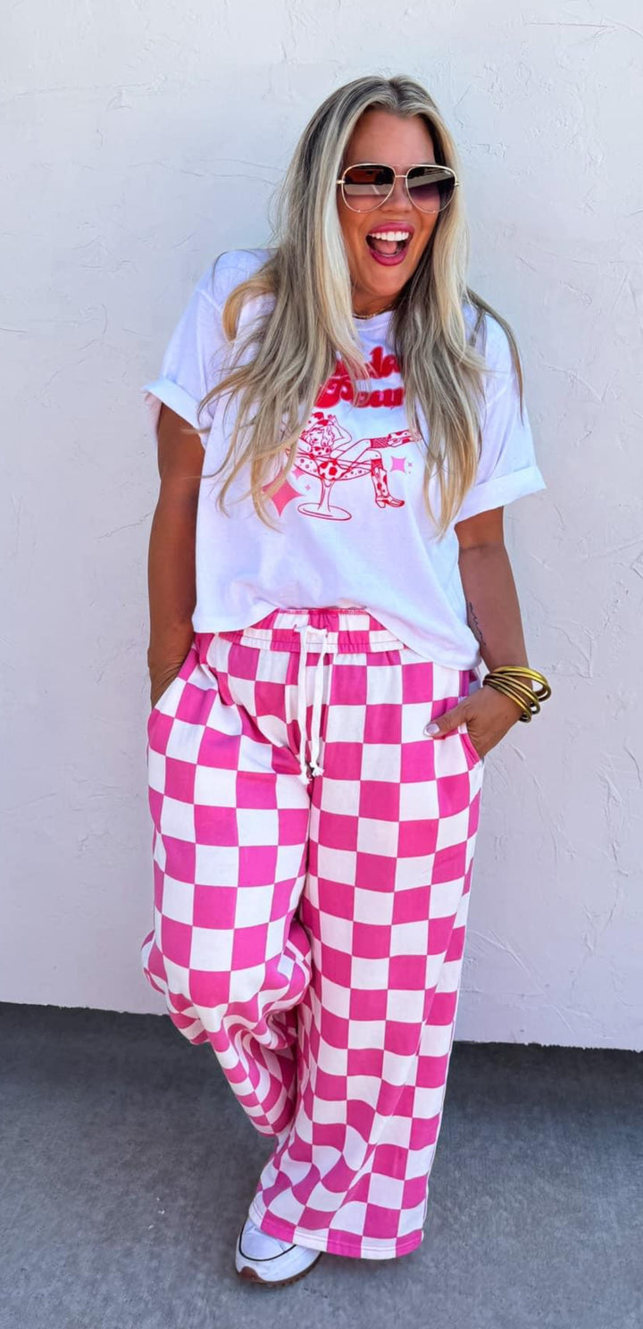 Griddy Girl Pink/White Check Joggers