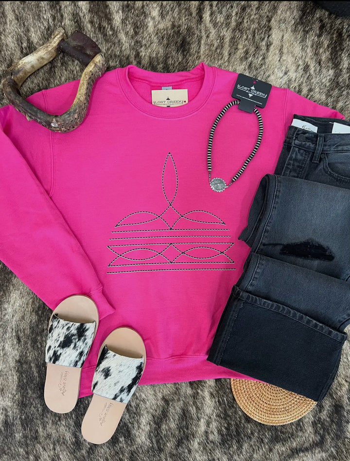 Hot Pink Boot Stitch Pullover