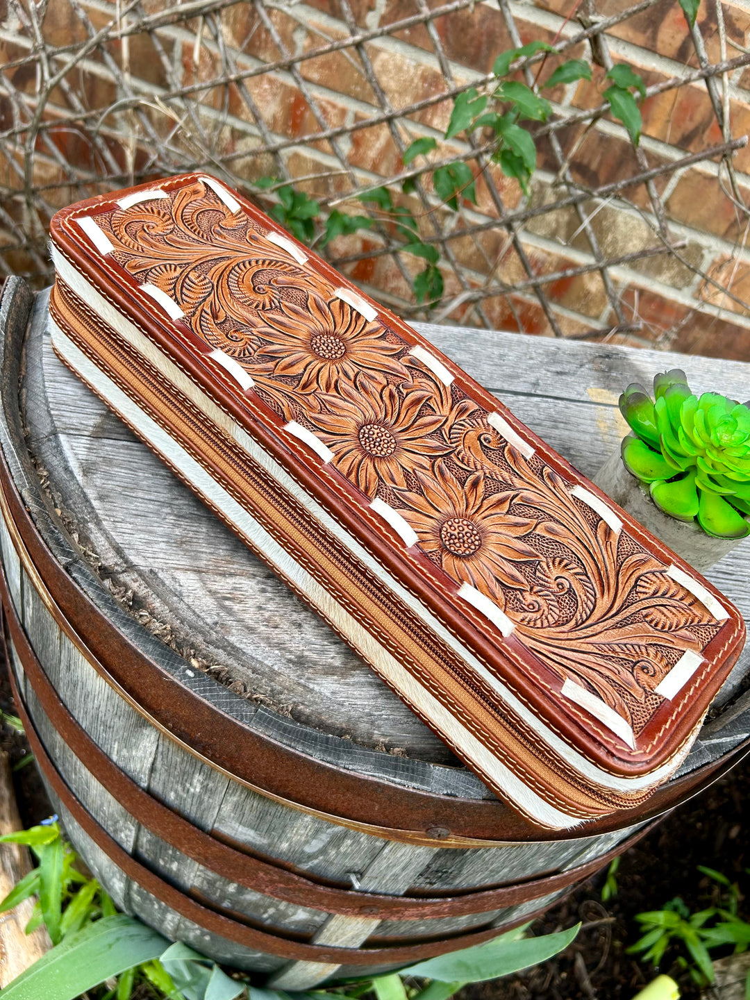 Cowhide Tooled Leather Flat Iron Case