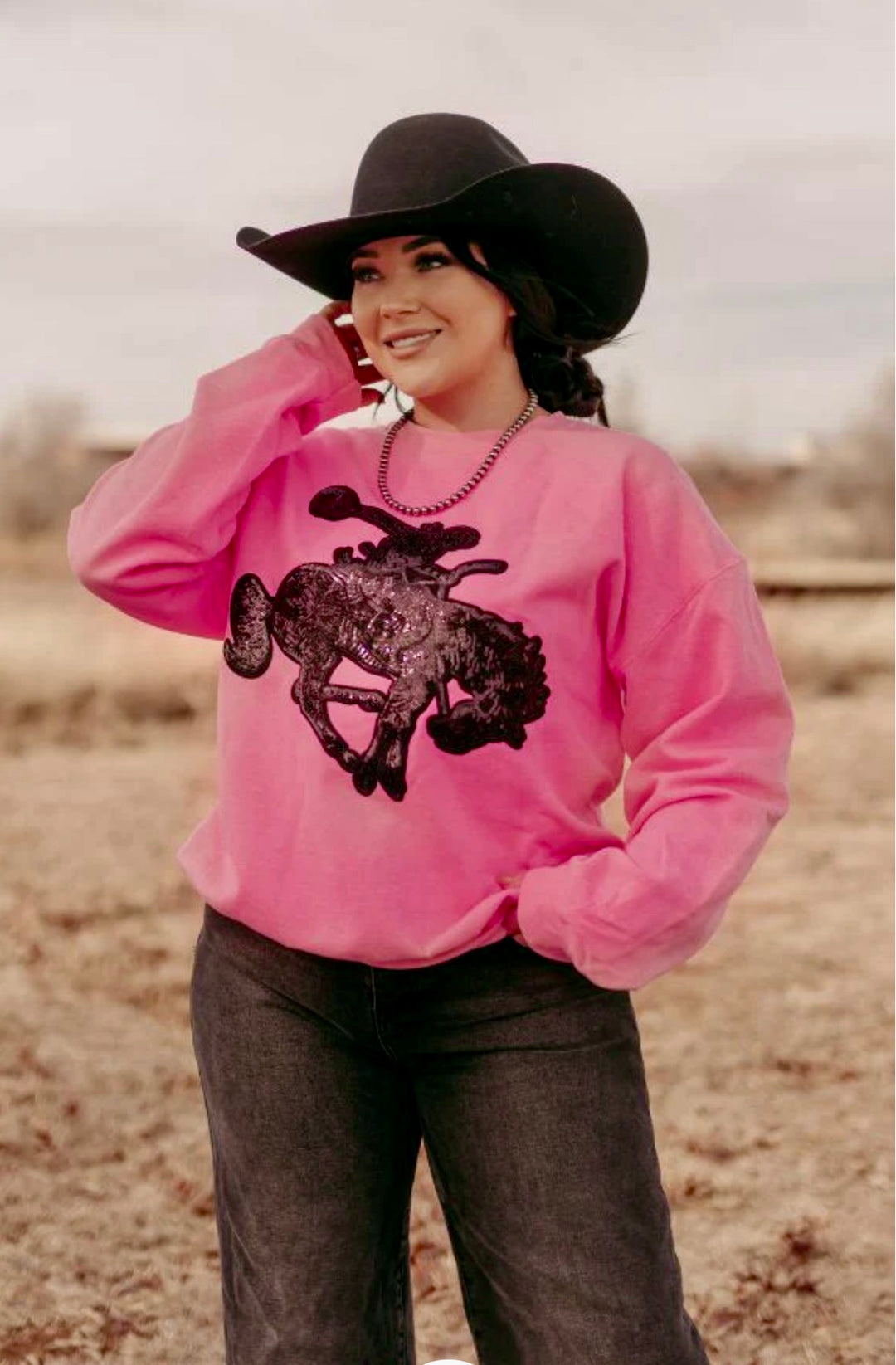 Hot Pink Sequin Bronc Sweatshirt