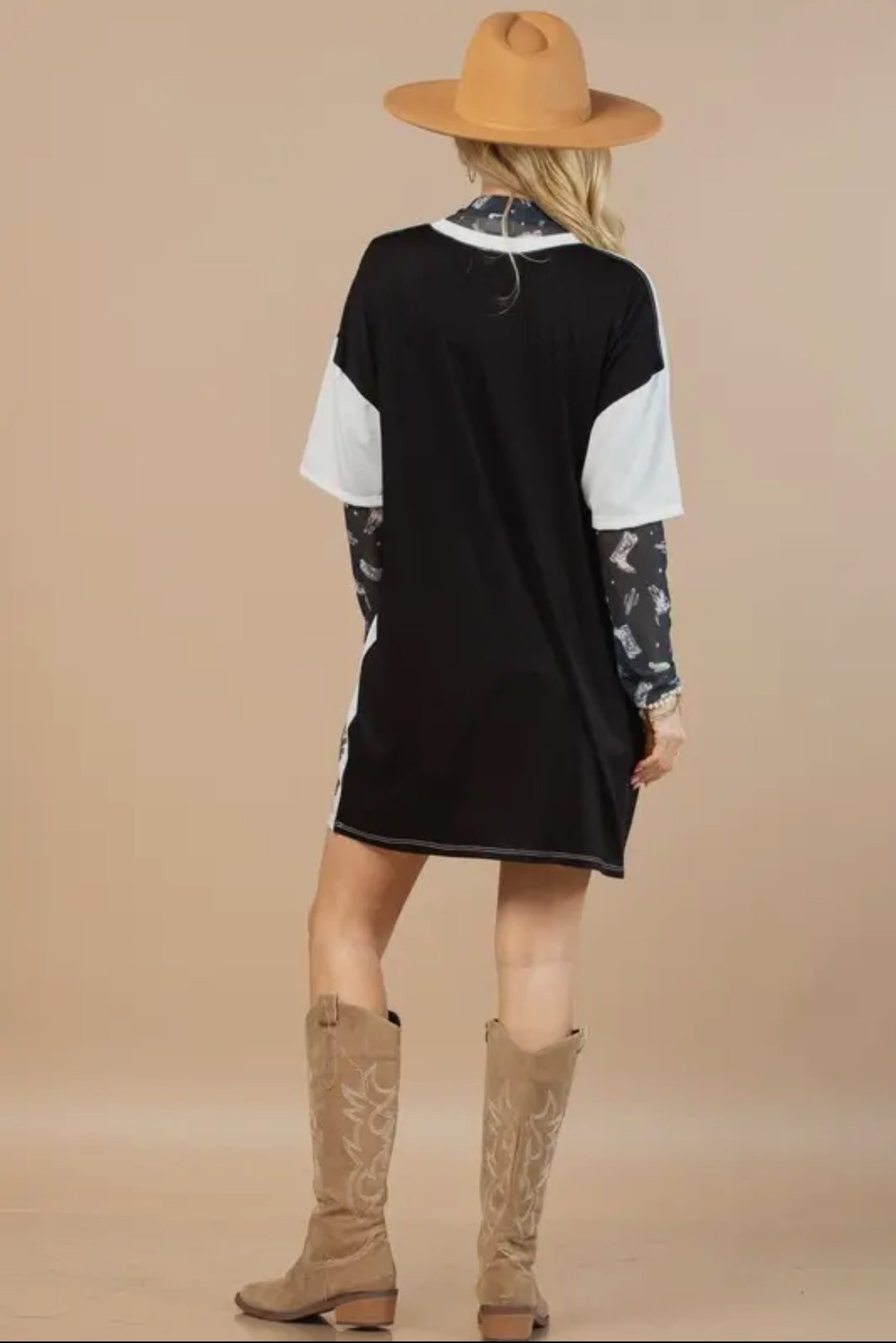 Western Color Block T Shirt Dress