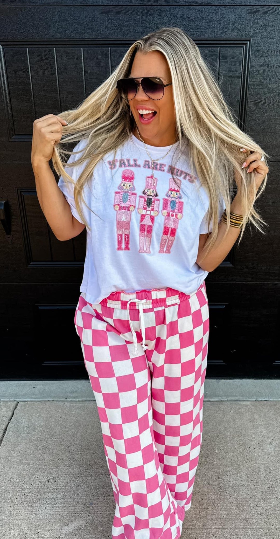 Griddy Girl Pink/White Check Joggers