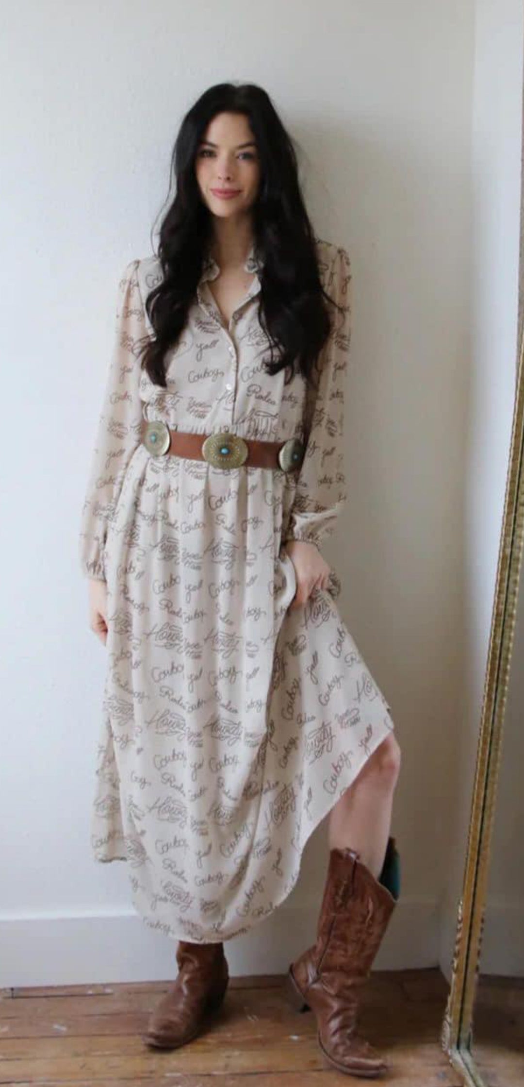 Cowgirl Lasso Script Empire Waist Prairie Dress