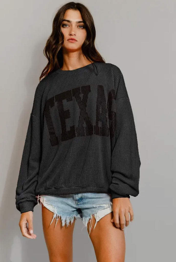 Black On Black Texas Ribbed Pullover