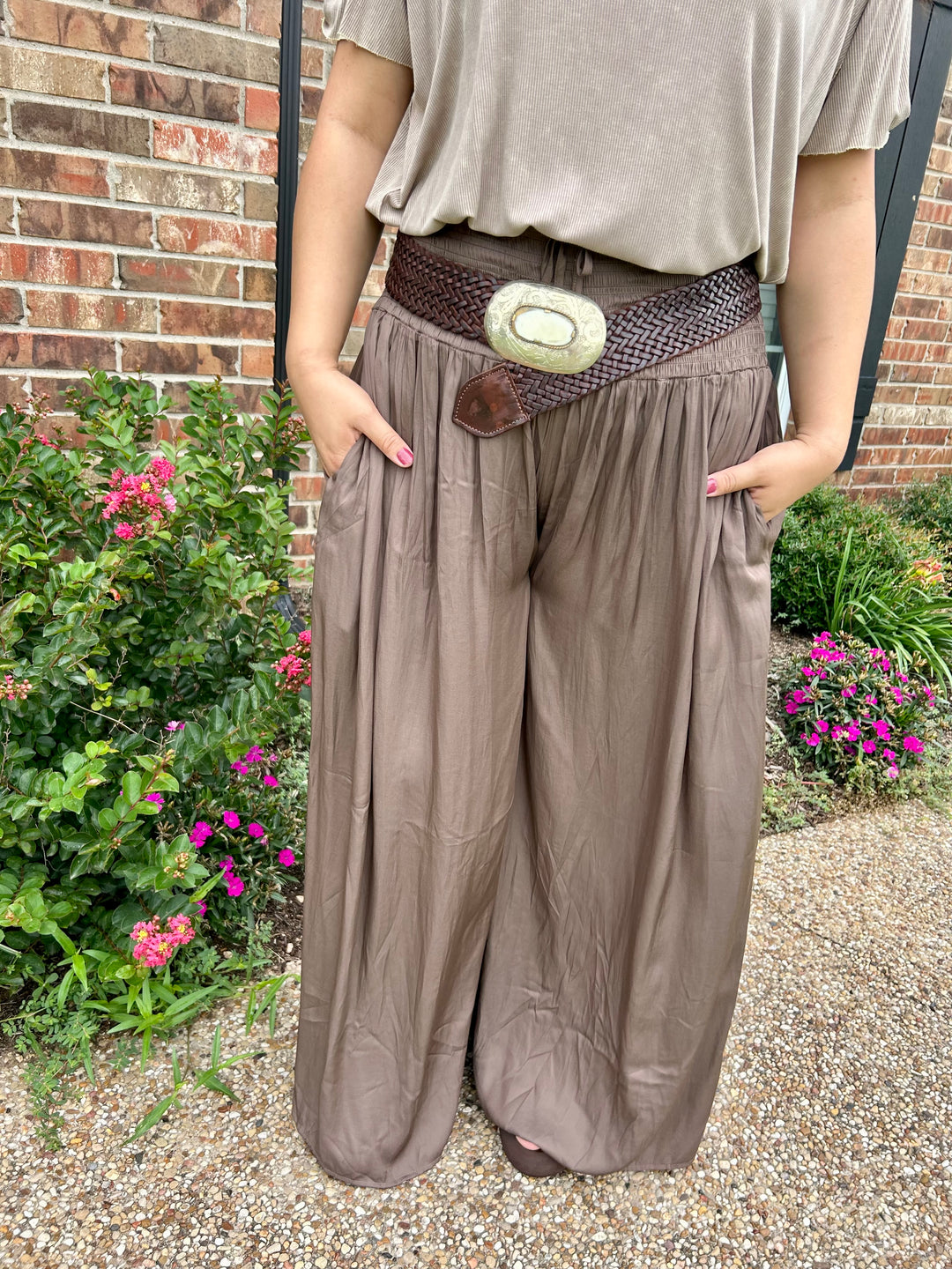 Cocoa Brown Smocked Waist Wide Leg Pants