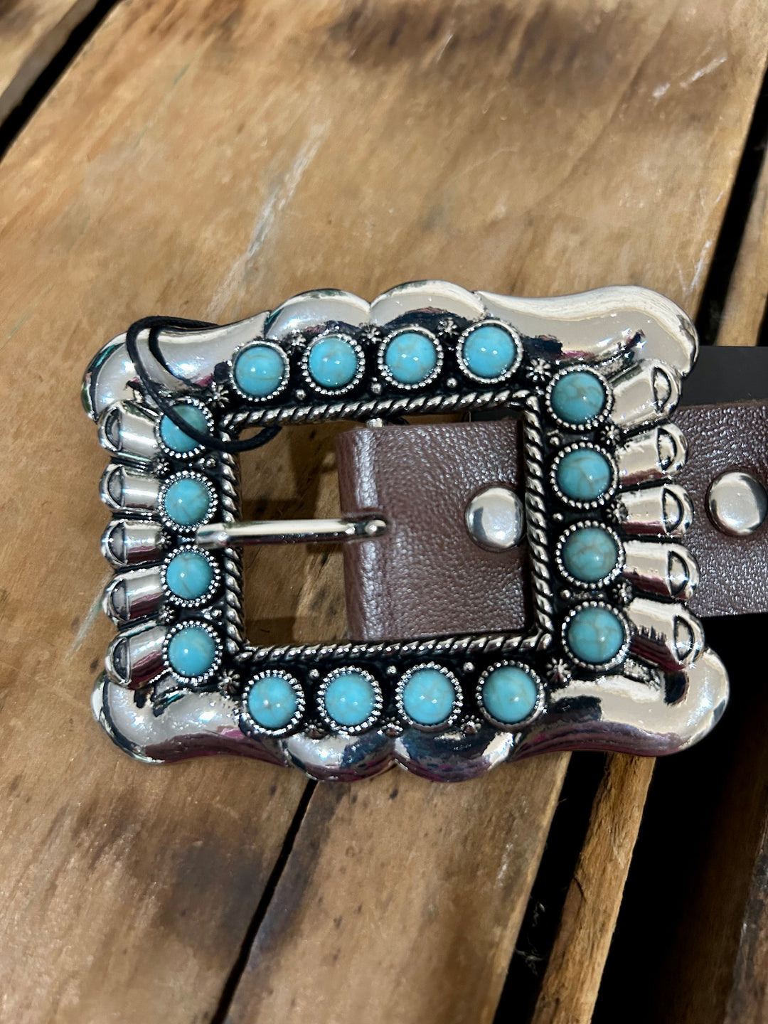 Brown leather Turquoise Cluster Concho Belt