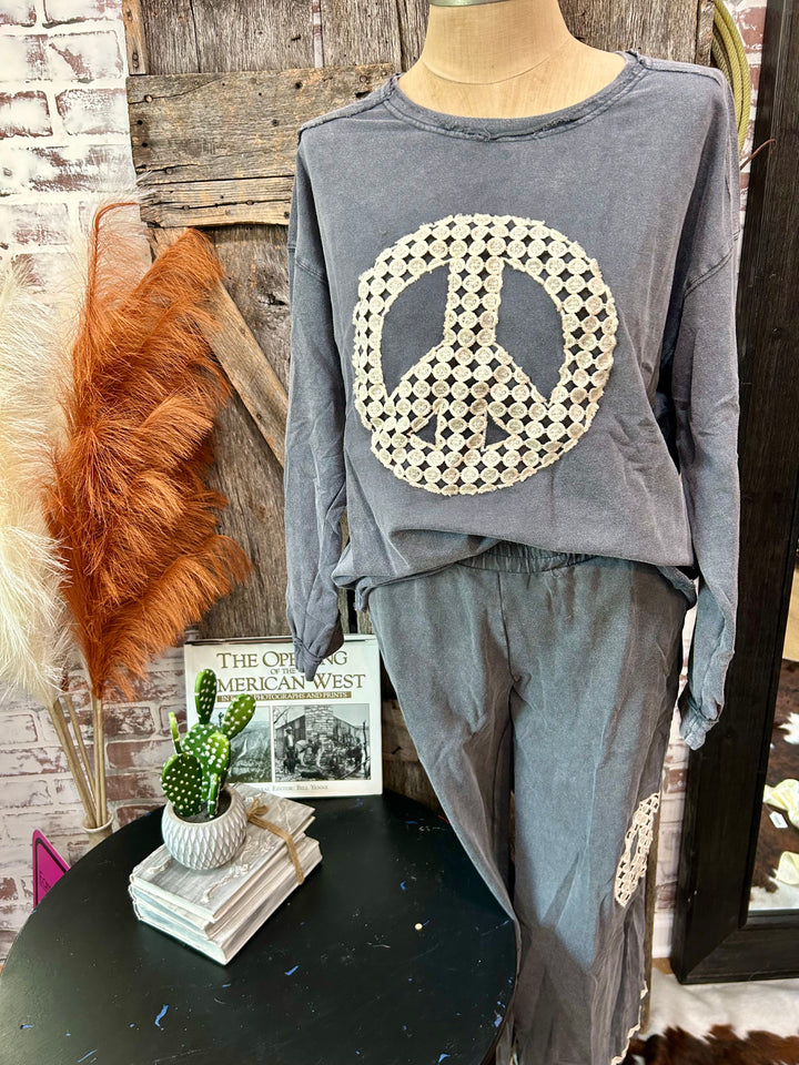 Acid Wash Peace Sign Top