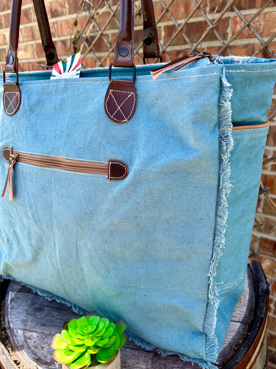 Large Blue Aztec Cowhide Tote