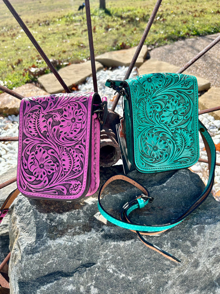 Hand Tooled Leather Cellphone Crossbody