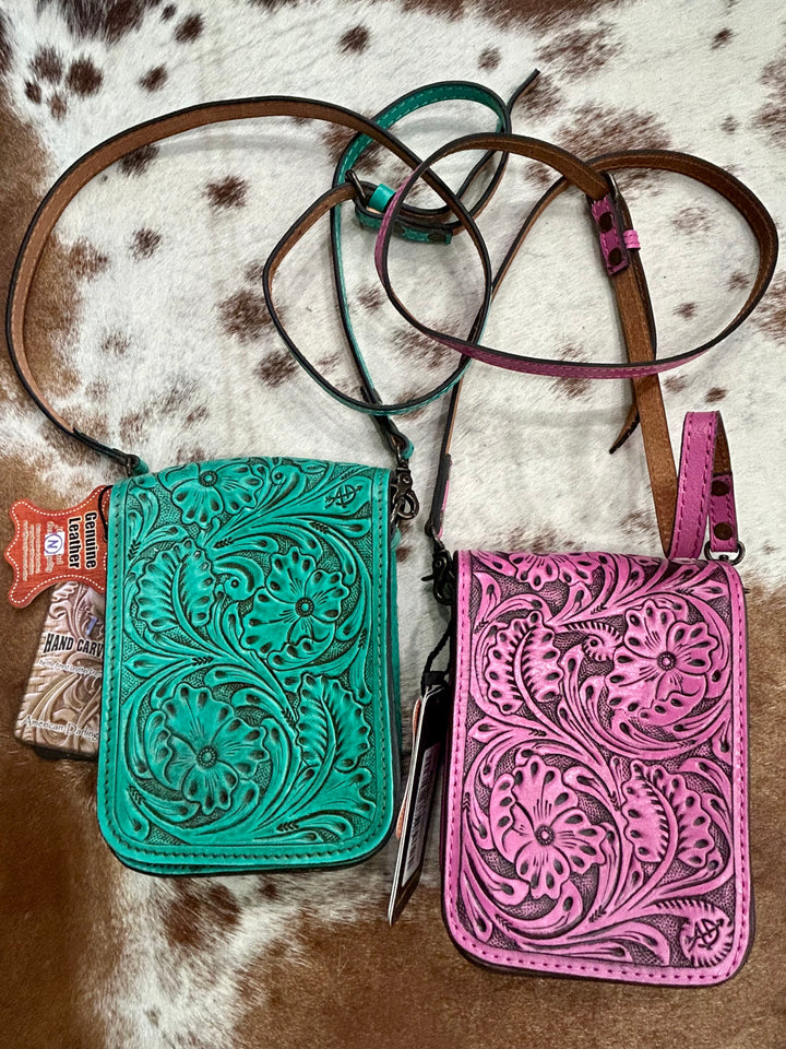 Hand Tooled Leather Cellphone Crossbody