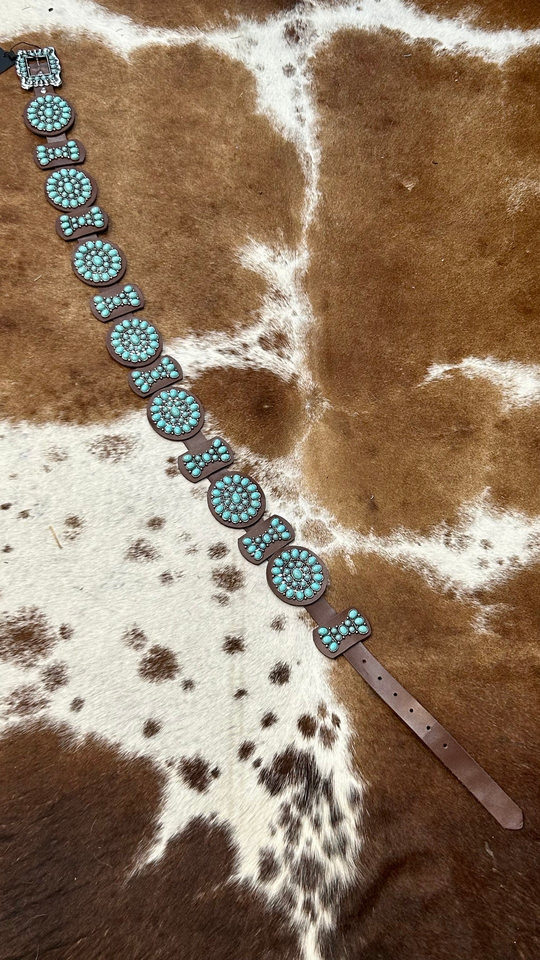 Brown leather Turquoise Cluster Concho Belt