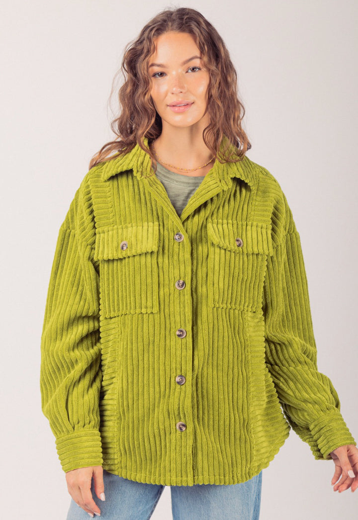 Chartreuse Wide Corduroy Shacket