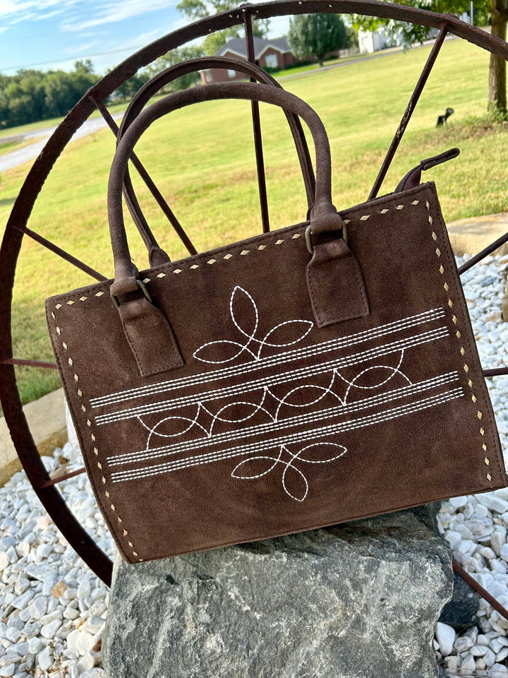 brown boot stitch tote