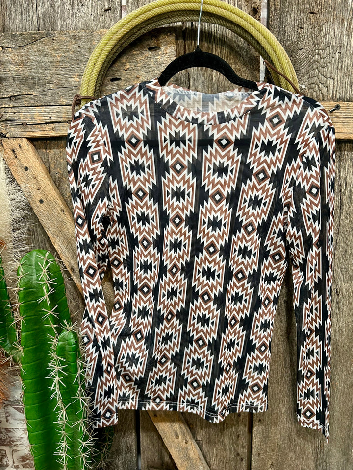 Aztec Print Mesh Top