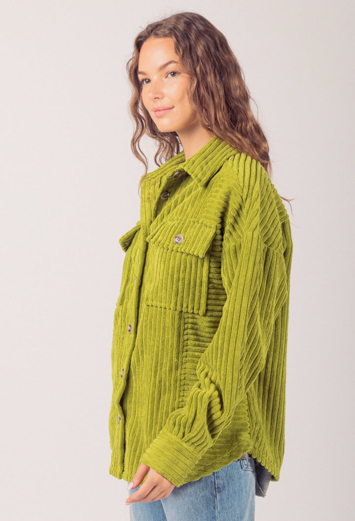 Chartreuse Wide Corduroy Shacket