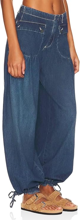 Dark Denim Tie Bottom Wide Leg Jeans