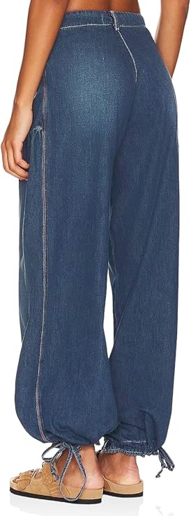 Dark Denim Tie Bottom Wide Leg Jeans