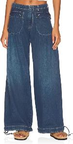 Dark Denim Tie Bottom Wide Leg Jeans