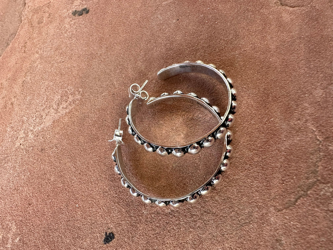 Handmade Sterling Silver Ball Hoop Earrings Signed Nizhoni