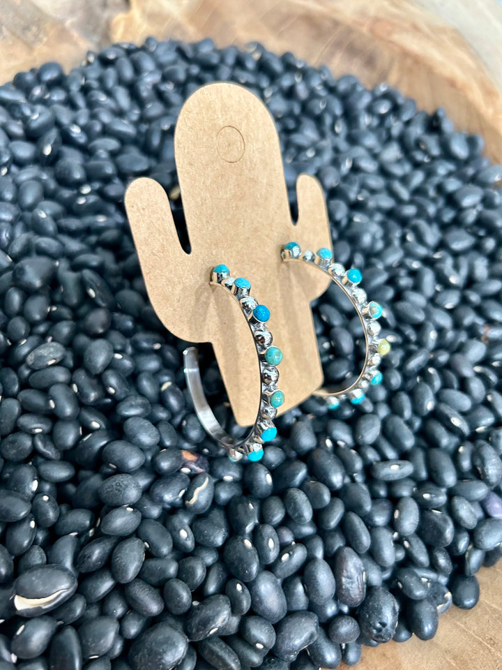 Mixed Turquoise Studded Hoops