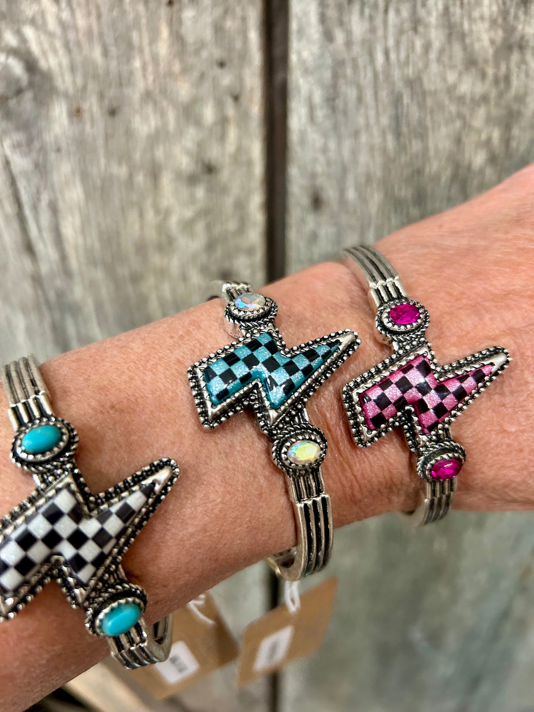 Checkered Bolt Stretch Bracelet