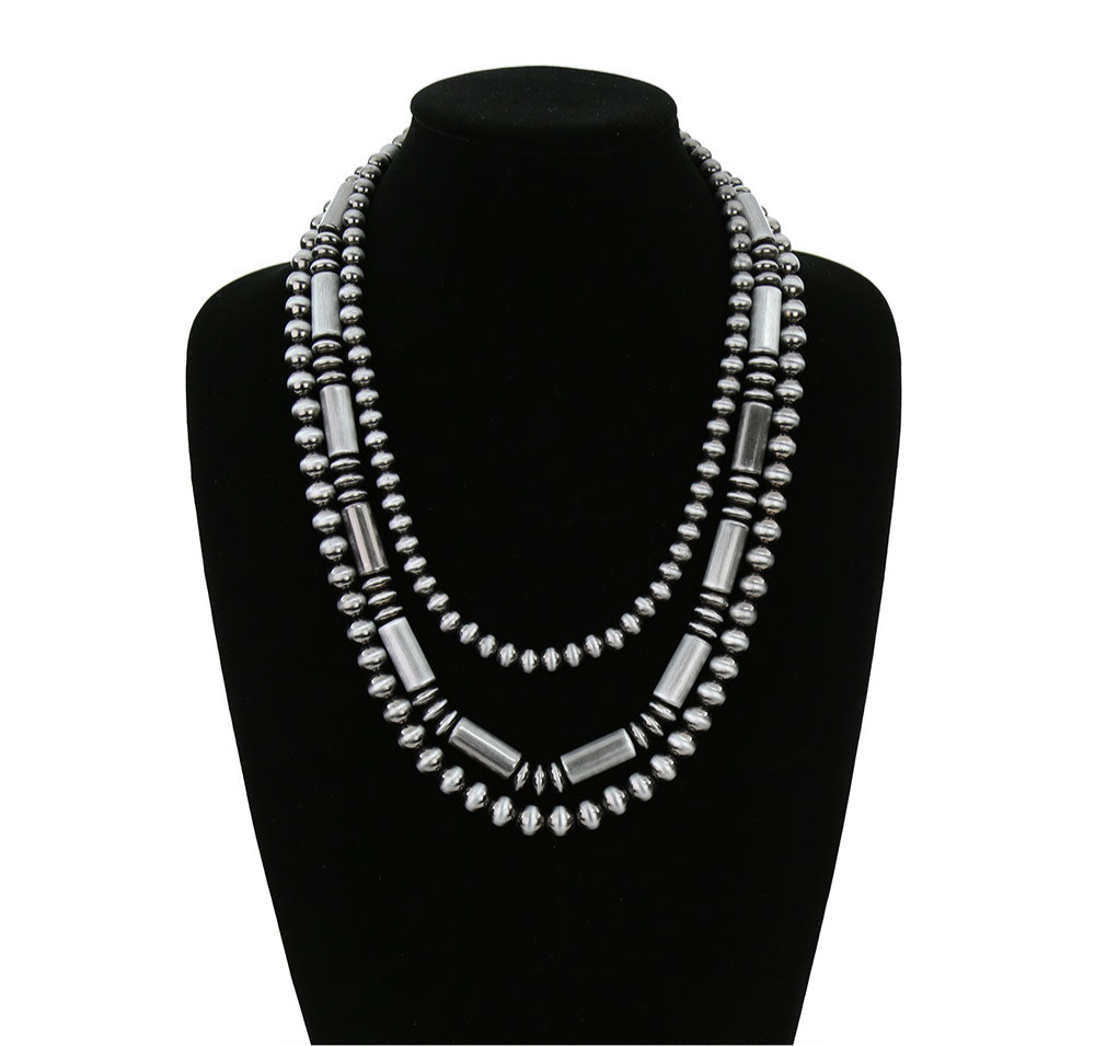 3 Row Barrel Bead Necklace