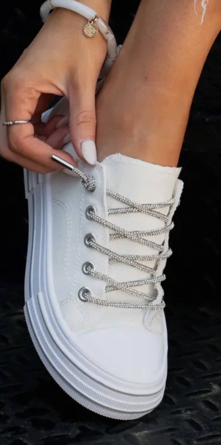 Very G White Canvas Sneaker with/ Rhinestone Laces