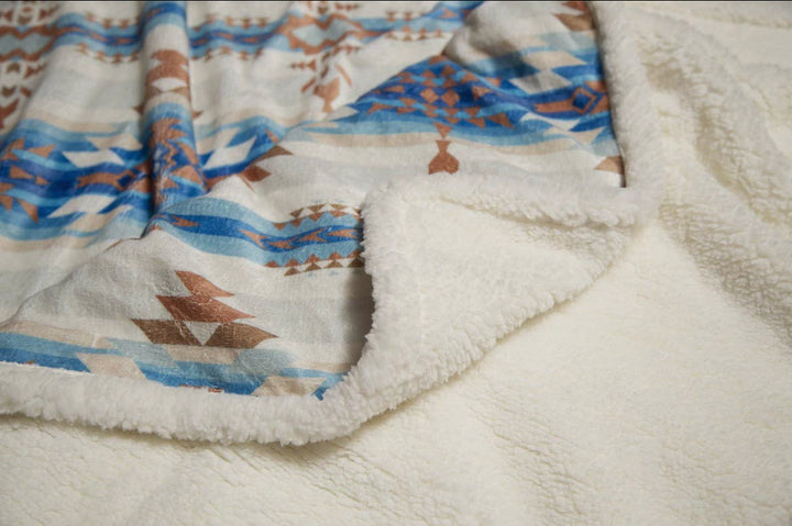 Southwestern Aztec Tan Plush Fur Sherpa Throw