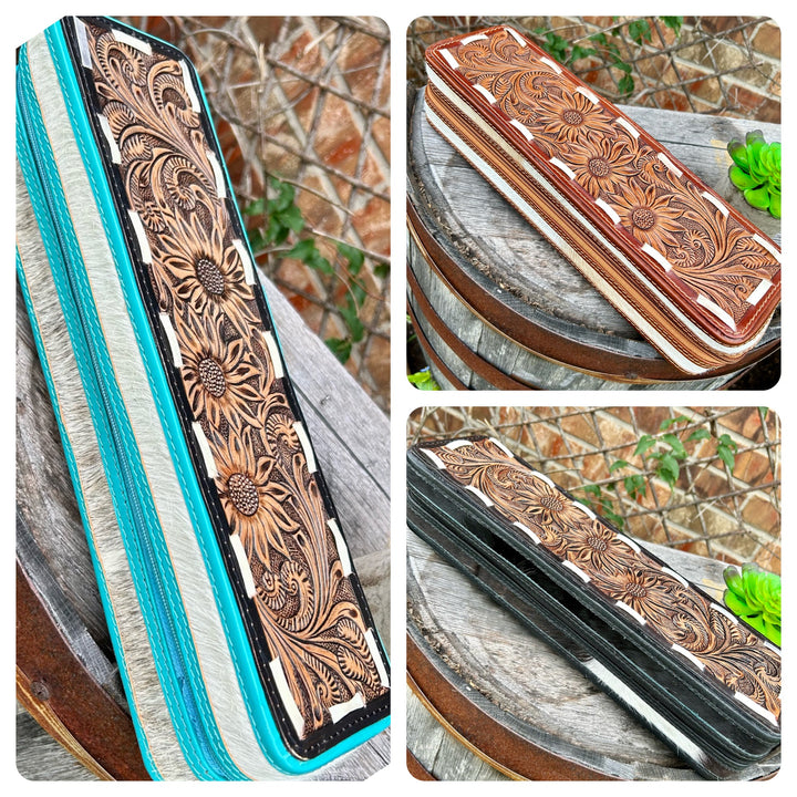 Cowhide Tooled Leather Flat Iron Case