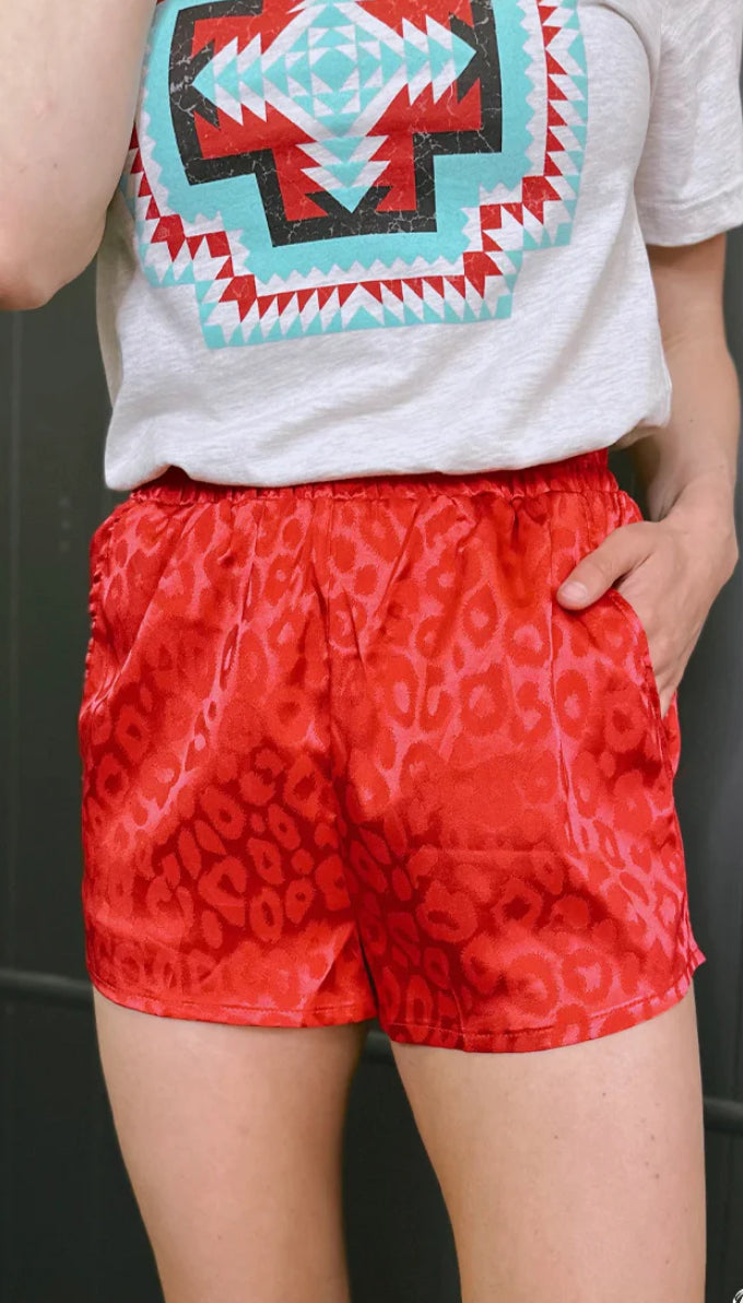 Color Me Ruby Leopard Print Jogger Athletic Shorts