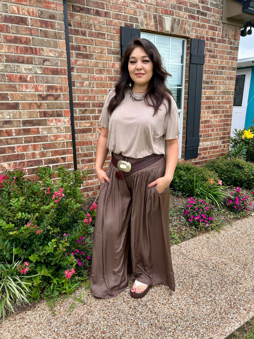 Cocoa Brown Smocked Waist Wide Leg Pants