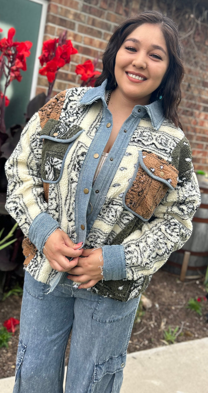 Oli & Hali Bandana Print Sherpa Jacket