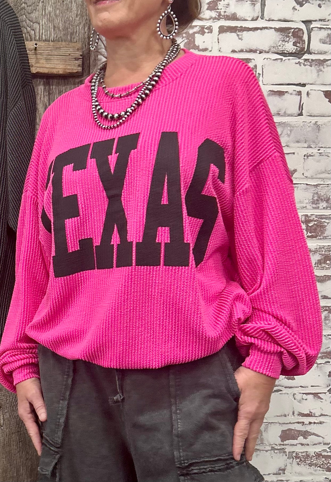 Hot Pink Ribbed Texas Pullover