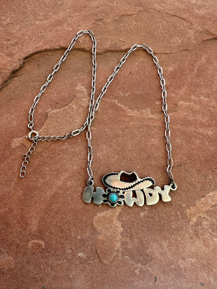 HOWDY Handmade Sterling Silver & Turquoise Necklaes 14-16”