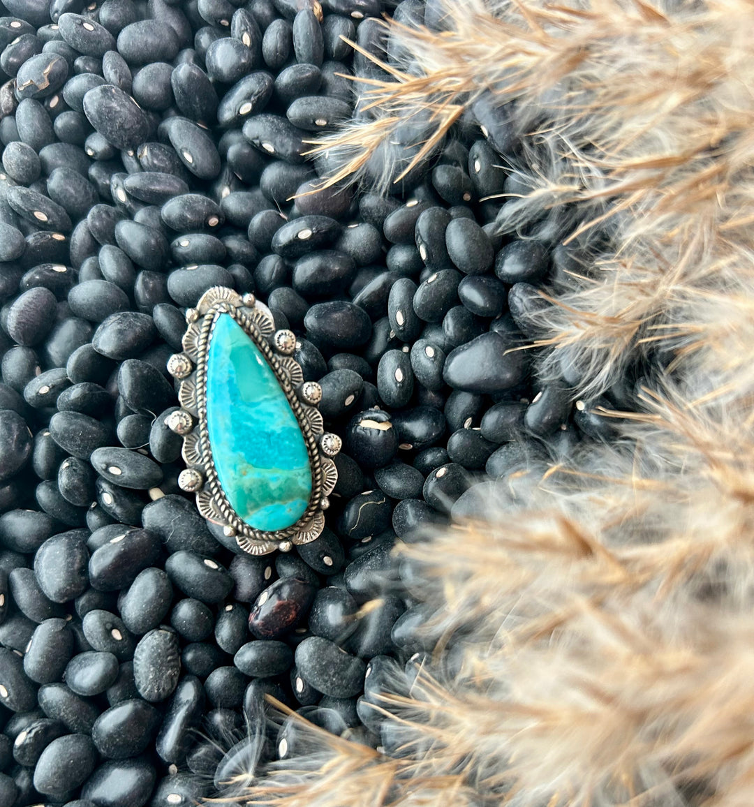 Authentic Teardrop Kingman Turquoise Ring-Adjustable