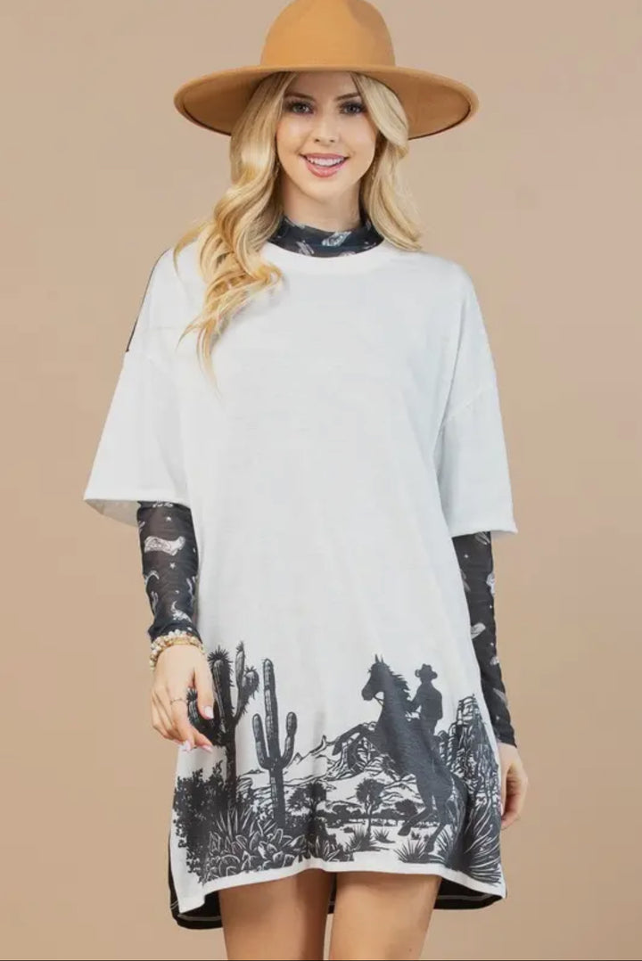 Western Color Block T Shirt Dress