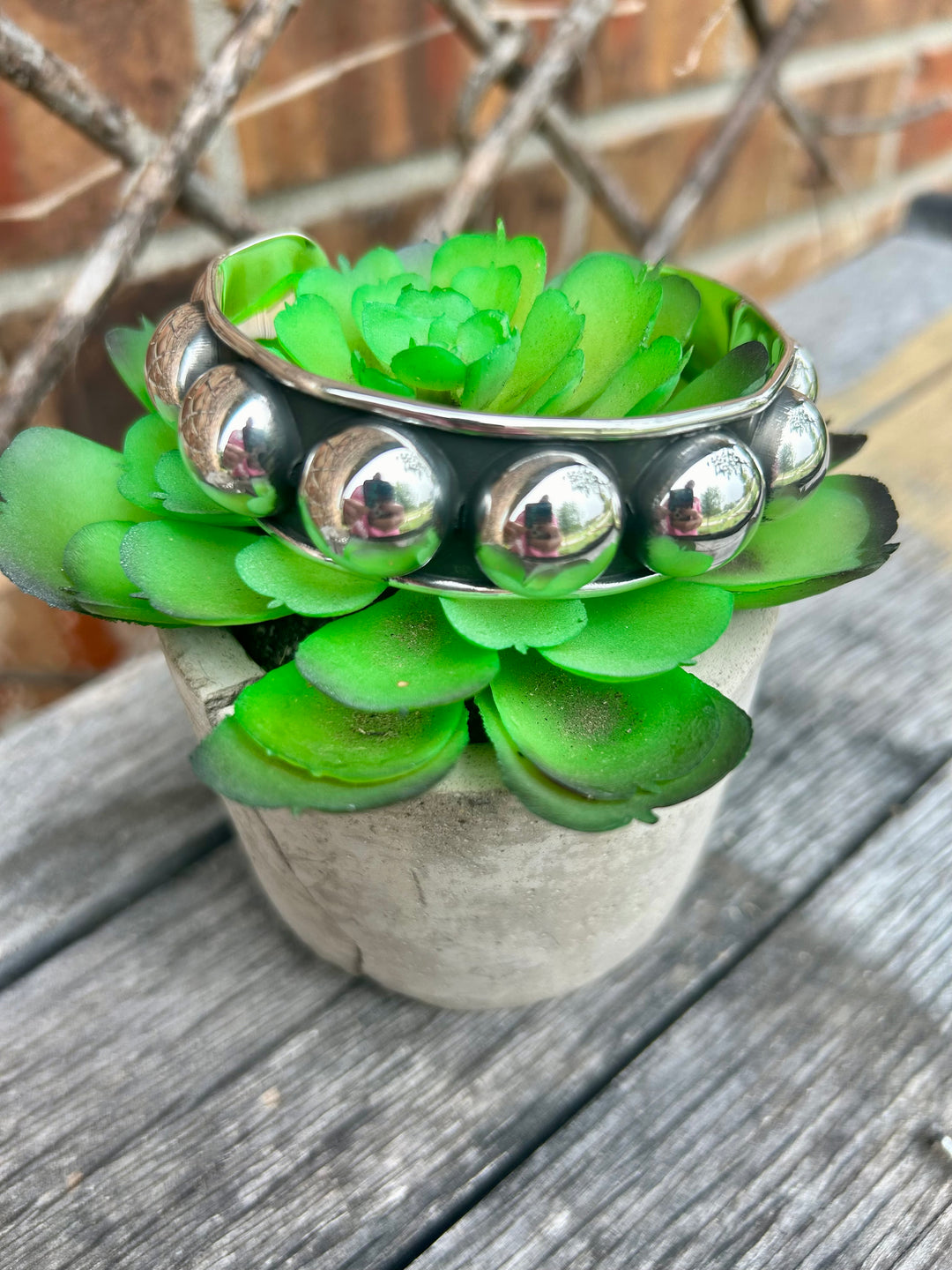 16MM Beaded Sterling Cuff Bracelet