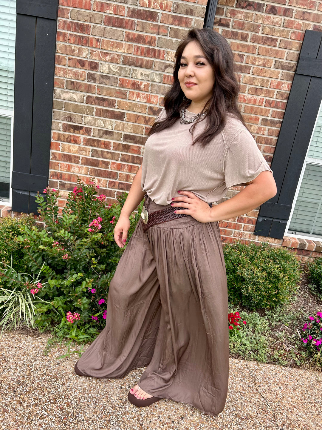 Cocoa Brown Smocked Waist Wide Leg Pants