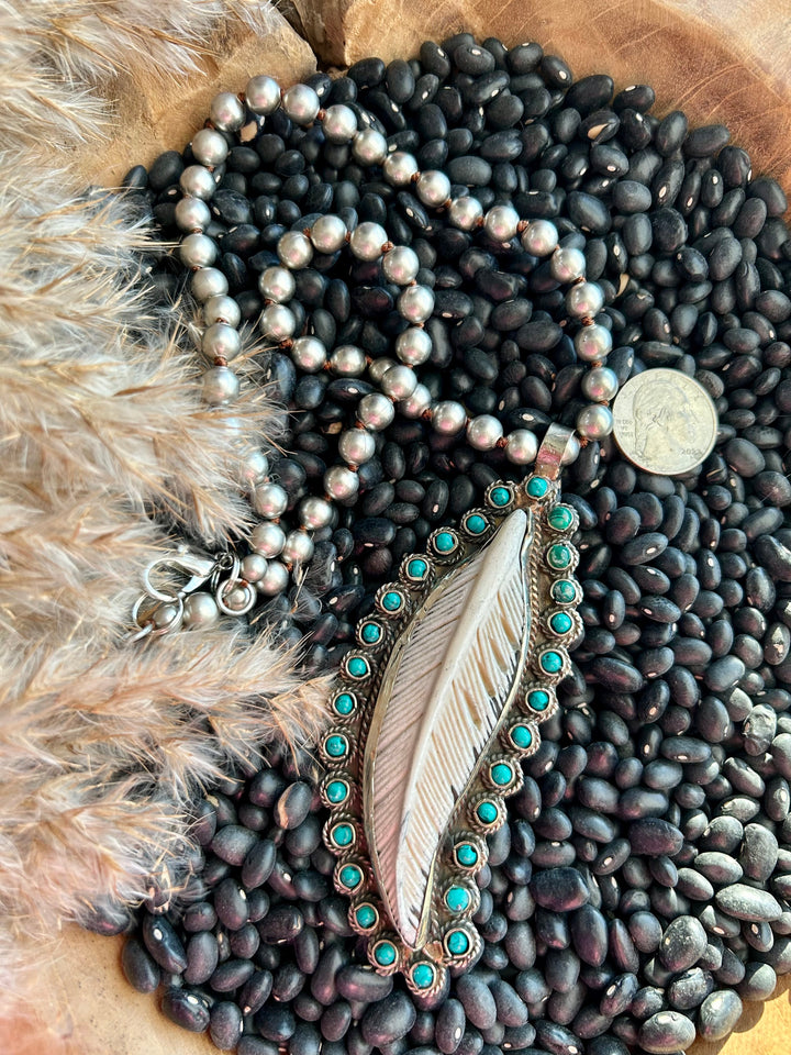 Honkin Turquoise/Bone Feather Necklace