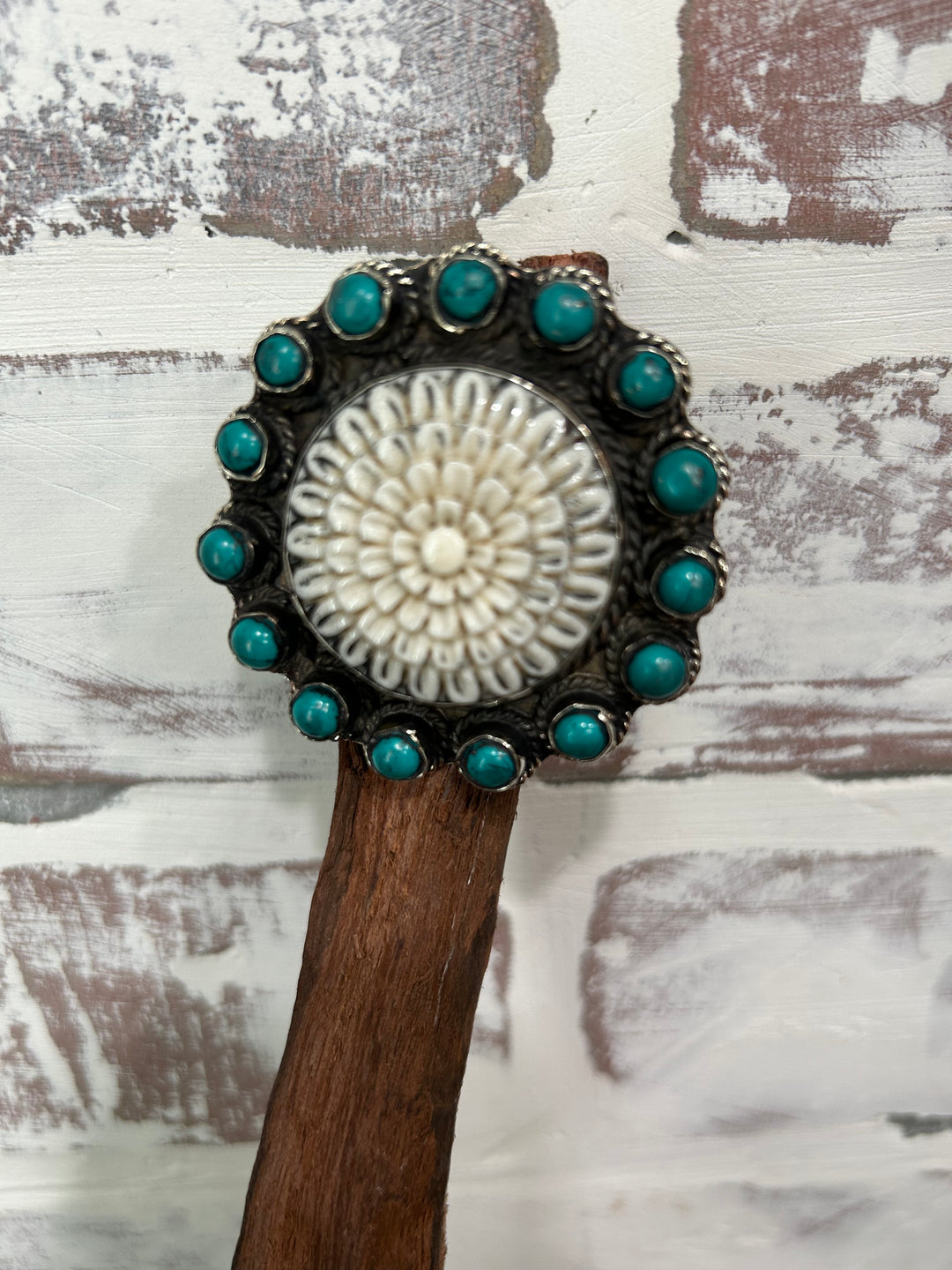 Tibetan Sunflower Adjustable Ring-Bone & Turquoise