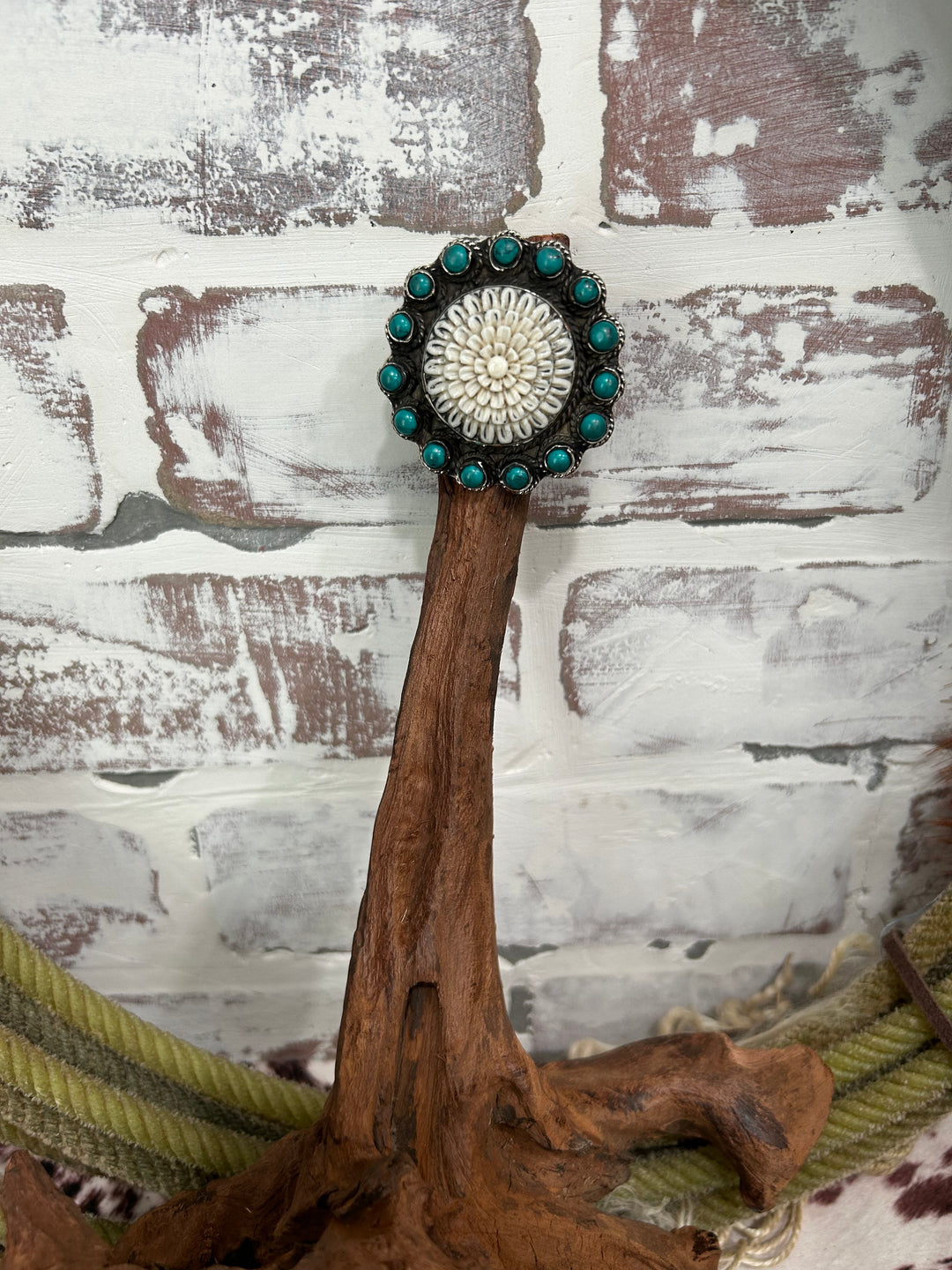 Tibetan Sunflower Adjustable Ring-Bone & Turquoise