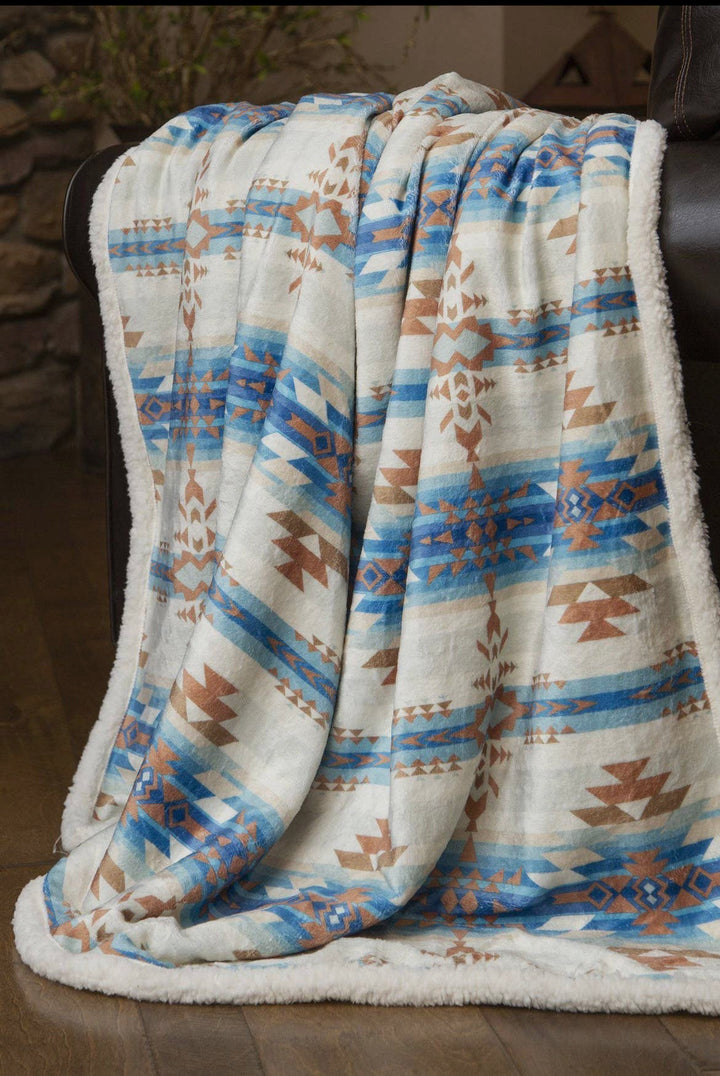 Southwestern Aztec Tan Plush Fur Sherpa Throw