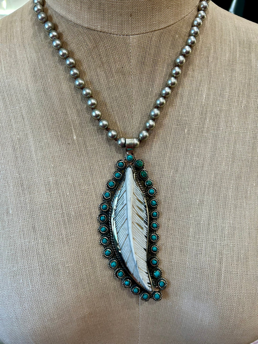 Honkin Turquoise/Bone Feather Necklace