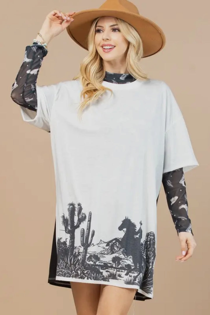 Western Color Block T Shirt Dress