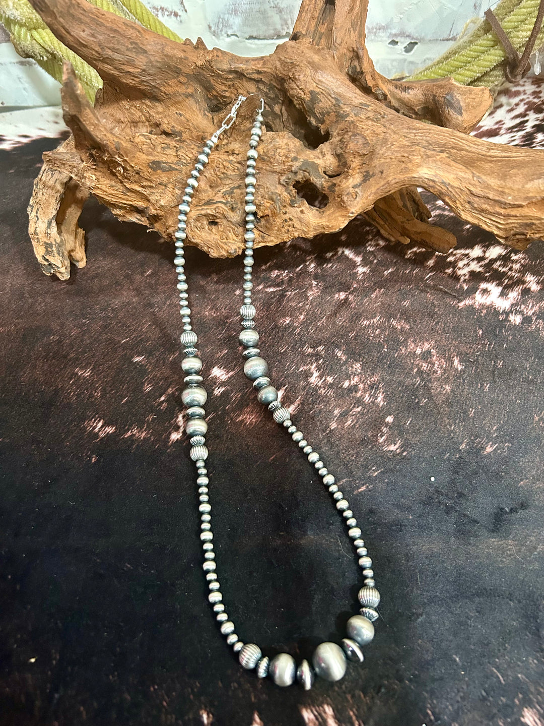 Graduated Sterling Silver Pearls With Fluted Beads-24”