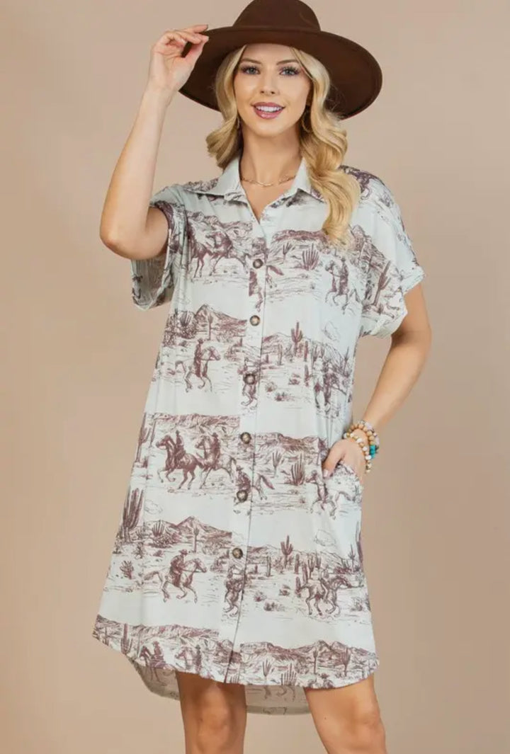 Wild Wild West Button Down Shift Dress