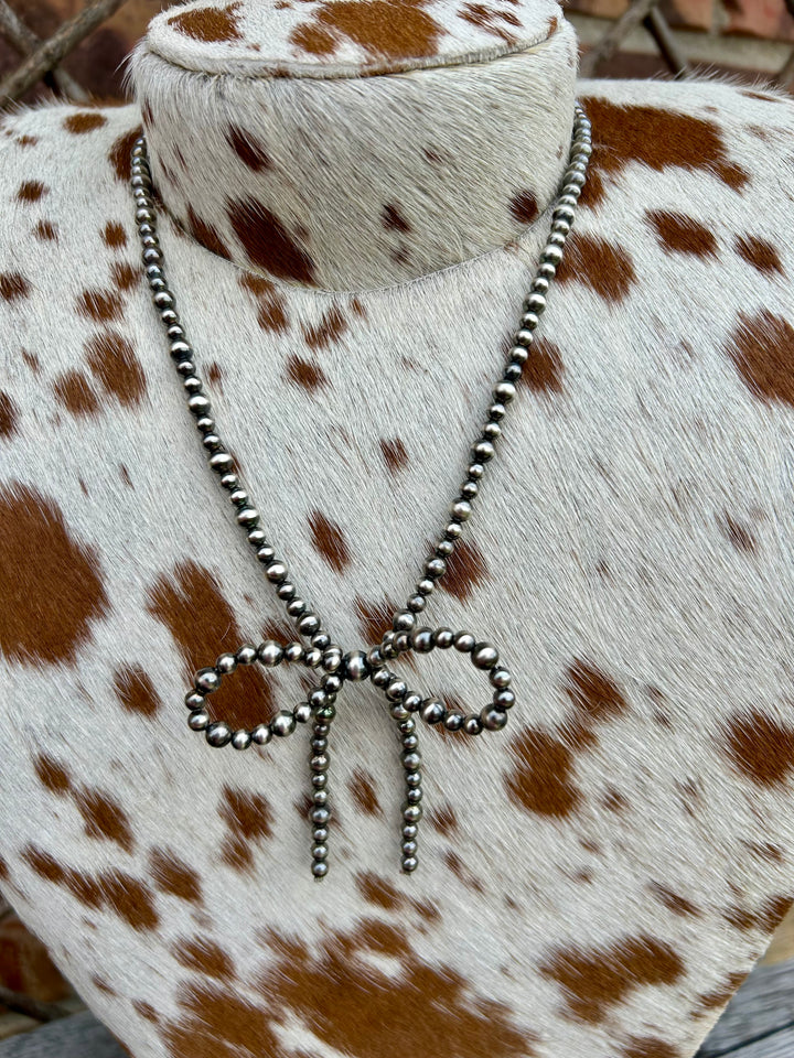 Sterling Silver Pearl Bow Necklace