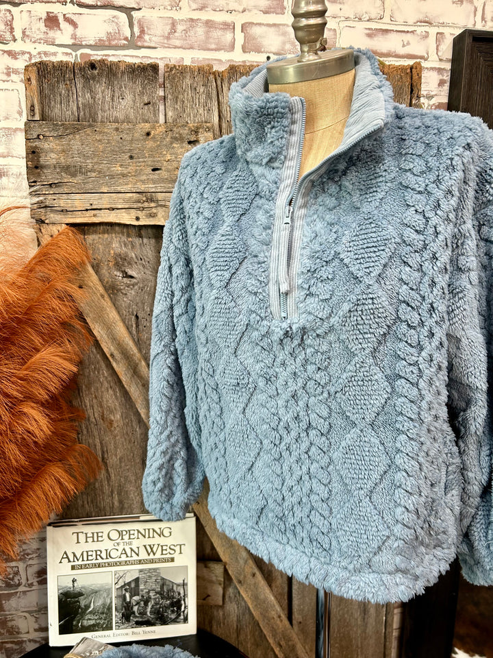 Blue Argyle Textured Quarter Zip Pullover